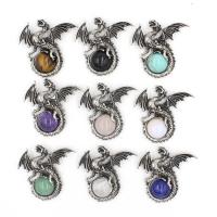 Gemstone Brass Pendants, with Gemstone, Dragon, plated 