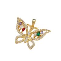 Colgante de Micro Pavé de Zirconía Cúbica, metal, Mariposa, 18K chapado en oro, micro arcilla de zirconia cúbica & para mujer, multicolor, 29x24mm, Vendido por UD