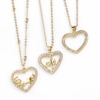 Cubic Zircon Micro Pave Brass Necklace, with 5cm extender chain, Heart, 18K gold plated & micro pave cubic zirconia & for woman & hollow Approx 45 cm 