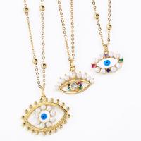 Evil Eye Jewelry Necklace, Brass, with Plastic Pearl, with 5cm extender chain, 18K gold plated & micro pave cubic zirconia & for woman & enamel & hollow Approx 45 cm 