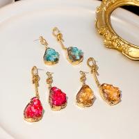 Gemstone Drop Earring, Zinc Alloy, with Natural Stone, gold color plated, fashion jewelry & for woman 