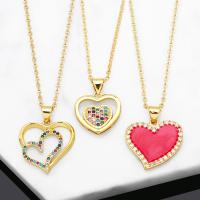 Cubic Zircon Micro Pave Brass Necklace, with 5cm extender chain, Heart, 18K gold plated & micro pave cubic zirconia & for woman & enamel & hollow Approx 45 cm 