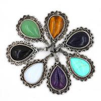 Gemstone Zinc Alloy Pendants, with Zinc Alloy, Teardrop, polished 