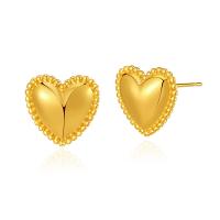 Brass Stud Earring, Heart, 18K gold plated, fashion jewelry & for woman, golden 