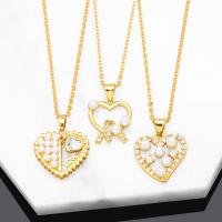 Cubic Zircon Micro Pave Brass Necklace, with Plastic Pearl, with 5cm extender chain, Heart, 18K gold plated & micro pave cubic zirconia & for woman & hollow Approx 45 cm 