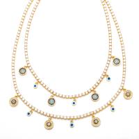 Evil Eye Jewelry Necklace, Brass, with Synthetic Blue Turquoise, with 5cm extender chain, 18K gold plated & micro pave cubic zirconia & for woman & enamel Approx 40 cm 