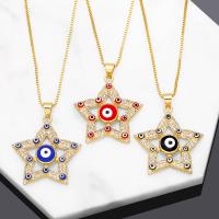 Collier Evil Eye bijoux, laiton, avec 5cm chaînes de rallonge, étoile, Plaqué or 18K, pavé de micro zircon & pour femme & émail & creux, plus de couleurs à choisir Environ 45 cm, Vendu par PC