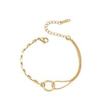 Stainless Steel Chain Bracelets, 304 Stainless Steel, with 1.97Inch extender chain, Donut, Vacuum Ion Plating, Double Layer & Unisex, golden Approx 7.5 Inch 