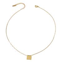 Edelstahl Schmuck Halskette, 304 Edelstahl, mit Verlängerungskettchen von 5cm, Quadrat, Vakuum-Ionen-Beschichtung, unisex, goldfarben, Länge:ca. 45 cm, verkauft von PC