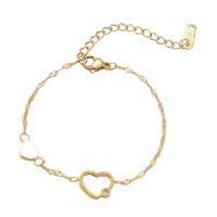 Stainless Steel Chain Bracelets, 304 Stainless Steel, with 1.97Inch extender chain, Heart, Vacuum Ion Plating, for woman & with rhinestone & hollow, golden Approx 7.5 Inch 