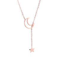 Collar de la joyería de titanio, Partículas de acero, Luna y estrella, chapado en color rosa dorada, para mujer, color de rosa dorada, longitud:aproximado 17.72 Inch, Vendido por UD