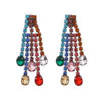 Fashion Tassel Earring, Zinc Alloy, silver color plated, Bohemian style & for woman & with rhinestone 