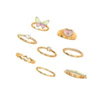 Zink-Legierung Ring Set, Zinklegierung, goldfarben plattiert, 8 Stück & Modeschmuck & für Frau & Emaille & mit Strass, verkauft von setzen