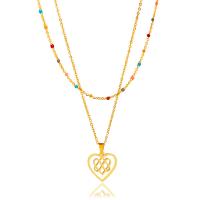 Collier de mode Multi couche, Acier inoxydable 304, avec 1.97inch chaînes de rallonge, Plaqué or 18K, Double couche & bijoux de mode & pour femme, doré Environ 17.72 pouce, Environ 14.96 pouce, Vendu par PC