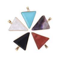 Gemstone Brass Pendants, Natural Stone, with Brass, Triangle, silver color plated, DIY 25-32mm 