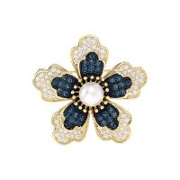 Cubic Zirconia Brooch, Brass, with Plastic Pearl, Flower, plated, micro pave cubic zirconia & for woman 