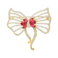 Cubic Zirconia Brooch, Brass, Bowknot, gold color plated, micro pave cubic zirconia & for woman 