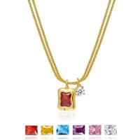 Collier en cristal, laiton, avec cristal, Motif géométrique, Placage, Double couche & Style coréen & pour femme, plus de couleurs à choisir Environ 45 cm, Vendu par PC