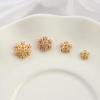 Brass Bead Cap, Flower, 14K gold plated, DIY & micro pave cubic zirconia 