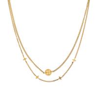 Collier de mode Multi couche, acier inoxydable 316L, avec 50mm chaînes de rallonge, Plaqué d'or 18K, Double couche & pavé de micro zircon & pour femme Environ 400 mm, Environ 440 mm, Vendu par PC