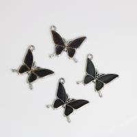 Zinc Alloy Enamel Pendants, Butterfly, silver color plated, DIY & change their color according to the temperature, black 