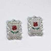 Zinc Alloy Enamel Pendants, Square, silver color plated, DIY, red 