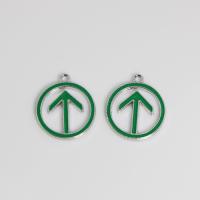 Zinc Alloy Enamel Pendants, Flat Round, silver color plated, DIY & hollow, green 