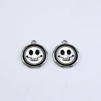 Zinc Alloy Enamel Pendants, Flat Round, silver color plated, vintage & DIY & brushed, black 