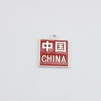 Zinc Alloy Enamel Pendants, Square, silver color plated, DIY, red 