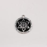 Zinc Alloy Enamel Pendants, Flat Round, silver color plated, vintage & DIY, black 