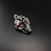 Colgantes de Aleación de Zinc en Forma Calavera, chapado en color de plata antigua, Vintage & Bricolaje & con diamantes de imitación, Rojo, 29x43.3x18mm, Vendido por UD