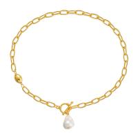 Pulseras de latón, metal, con Perlas plásticas, 18K chapado en oro, Joyería & para mujer, dorado, 22mm, longitud:aproximado 18.7 Inch, Vendido por UD