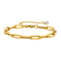 Stainless Steel Chain Bracelets, 304 Stainless Steel, with 1.97inch extender chain, Vacuum Ion Plating, fashion jewelry & for woman & with rhinestone, golden, 5mm Approx 6.3 Inch 