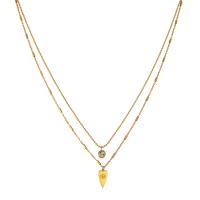 Collier de mode Multi couche, Acier titane, avec 50mm chaînes de rallonge, coeur, Plaqué d'or 18K, Double couche & chaîne à billes & pavé de micro zircon & pour femme Environ 370 mm, Environ 410 mm, Vendu par PC