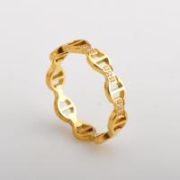 Anillo de dedo de acero Titanium de, Partículas de acero, Patrón Geométrico, chapado en oro real, diverso tamaño para la opción & para mujer & con diamantes de imitación & hueco, 4.5x1.6mm, tamaño:6-9, Vendido por UD