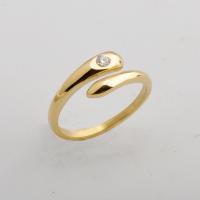 Anillo de dedo de acero Titanium de, Partículas de acero, Serpiente, chapado en oro de 14 K, diverso tamaño para la opción & para mujer & con diamantes de imitación, tamaño:5-9, Vendido por UD