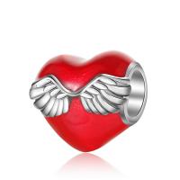 Enamel Zinc Alloy European Beads, Heart, plated, DIY, red, 10-15mm 