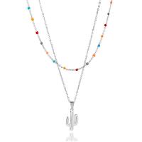 Collier de mode Multi couche, Acier inoxydable 304, avec 1.97inch chaînes de rallonge, Opuntia Stricta, poli, Double couche & bijoux de mode & pour femme & émail, couleur originale Environ 17.72 pouce, Environ 14.96 pouce, Vendu par PC