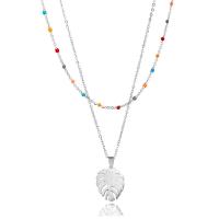 Collier de mode Multi couche, Acier inoxydable 304, avec 1.97inch chaînes de rallonge, feuille, poli, Double couche & bijoux de mode & pour femme, couleur originale Environ 17.72 pouce, Environ 14.96 pouce, Vendu par PC