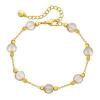 Pulseras de latón, metal, con Taladro de vidrio, con 2.36inch extender cadena, 18K chapado en oro, Joyería & para mujer, dorado, longitud:aproximado 6.88 Inch, Vendido por UD