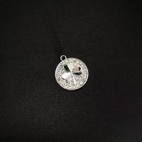 Zinc Alloy Jewelry Pendants, Flat Round, silver color plated, DIY & with rhinestone 