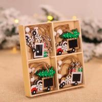 Wood Christmas Tree Decoration, half handmade, cute 