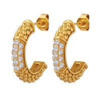 Boucles d'oreilles en acier titane, Placage de couleur d'or, bijoux de mode & pavé de micro zircon & pour femme, doré Vendu par paire