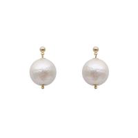 Boucle d'oreille en alliage de zinc en plastique perle, perle de plastique, avec alliage de zinc, Rond, Placage de couleur d'or, bijoux de mode & pour femme, 12-20mm, Vendu par paire