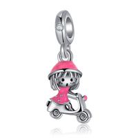 Zinc Alloy European Pendants, Girl, plated, DIY & enamel & with rhinestone, silver color, 10-30mm 