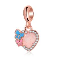 Zinc Alloy European Pendants, Heart, rose gold color plated, DIY & enamel & with rhinestone, 10-30mm 