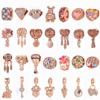 Zinc Alloy European Pendants, rose gold color plated, DIY & enamel & with rhinestone, 10-30mm 