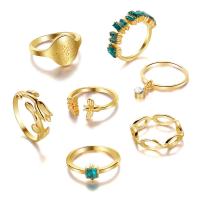 Zink-Legierung Ring Set, Zinklegierung, goldfarben plattiert, 7 Stück & Modeschmuck & für Frau & mit Strass, zwei verschiedenfarbige, verkauft von setzen