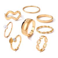 Zink-Legierung Ring Set, Zinklegierung, mit ABS-Kunststoff-Perlen, goldfarben plattiert, 8 Stück & Modeschmuck & für Frau & mit Strass, goldfarben, verkauft von setzen