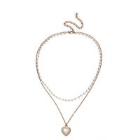 Collier de perles en plastique, Acier inoxydable 304, avec perle de plastique, avec 3.94inch chaînes de rallonge, coeur, Double couche & pour femme & avec strass, plus de couleurs à choisir Environ 13.78 pouce, Environ 15.75 pouce, Vendu par brin